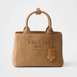 Prada Jardinière Small Cotton Canvas Handbag-Brown