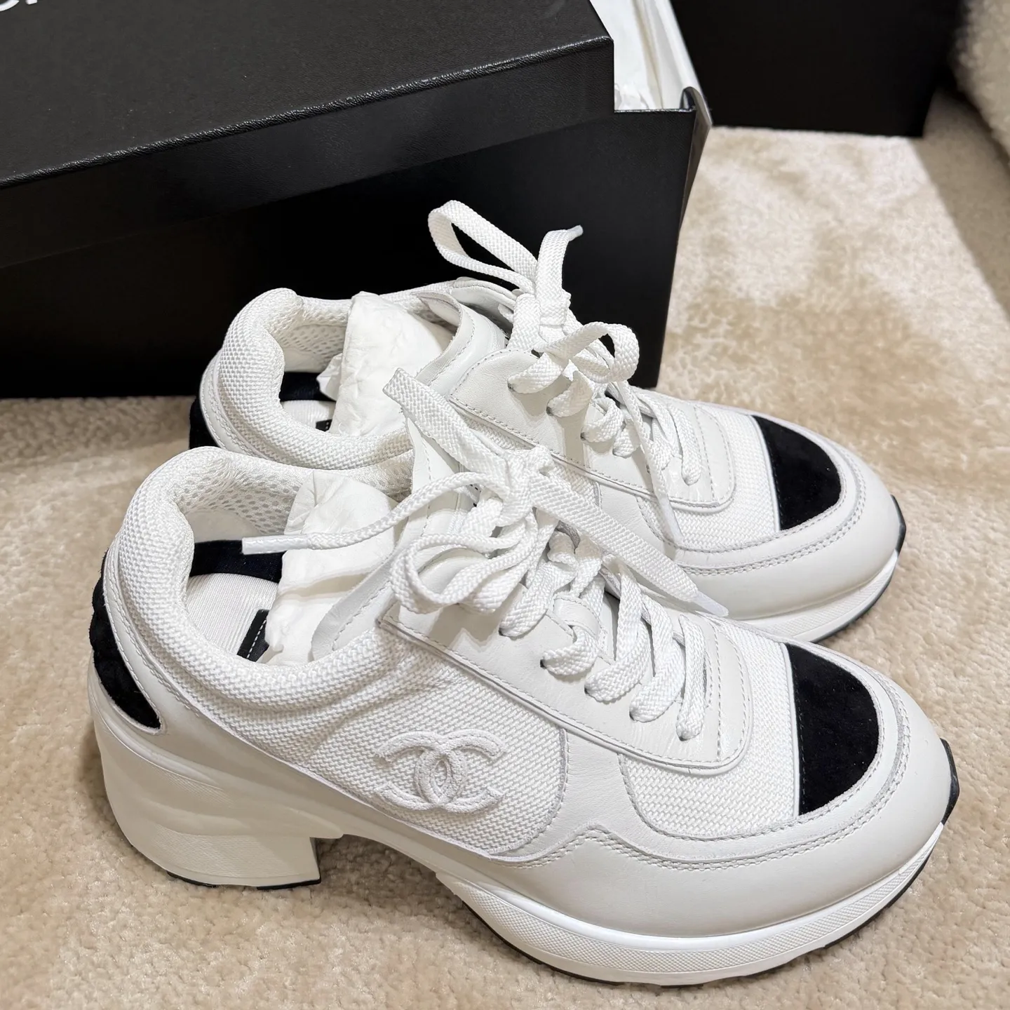 Chanel High-Heeled Sneakers - White