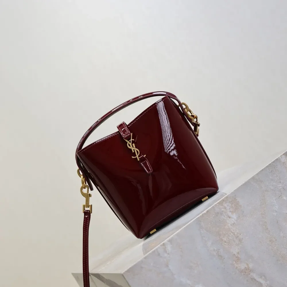 Saint Laurent YSL Women Le 37 Mini In Patent Leather-Maroon 765870AA - Image 4