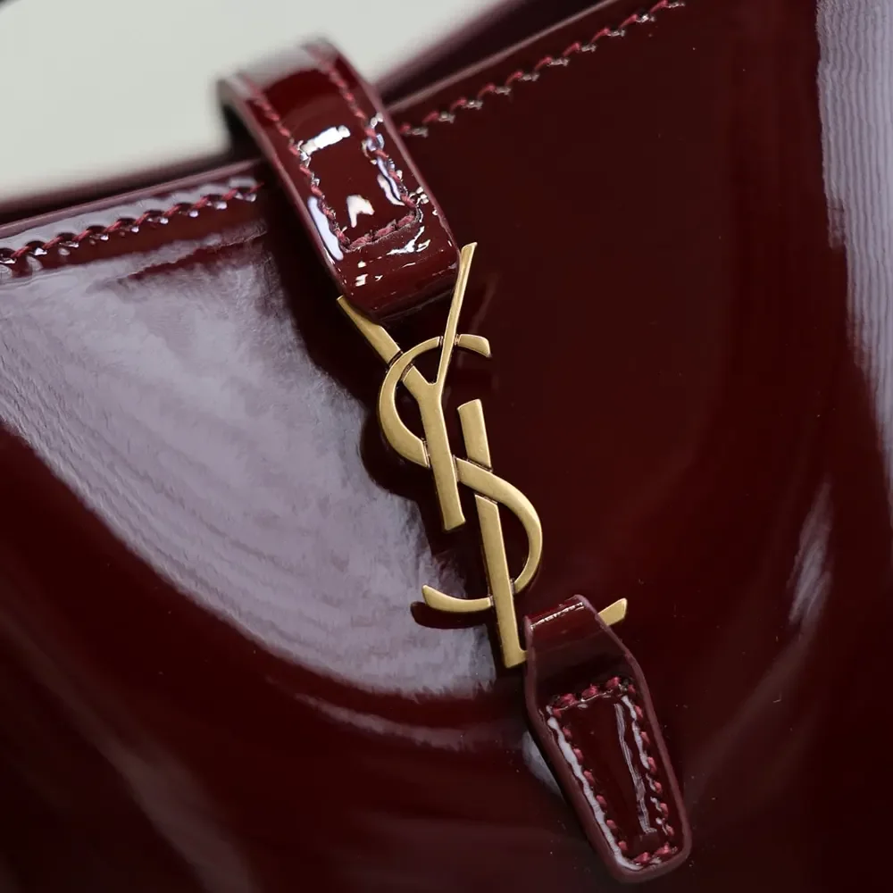 Saint Laurent YSL Women Le 37 Mini In Patent Leather-Maroon 765870AA - Image 8